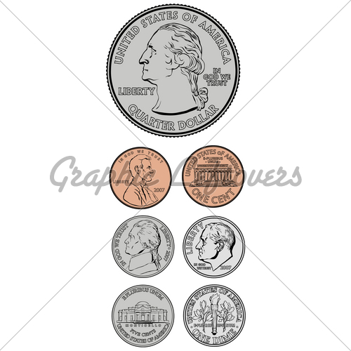 500x500 Vector Quarter Dime Nickel And Penny Gl Stock Images