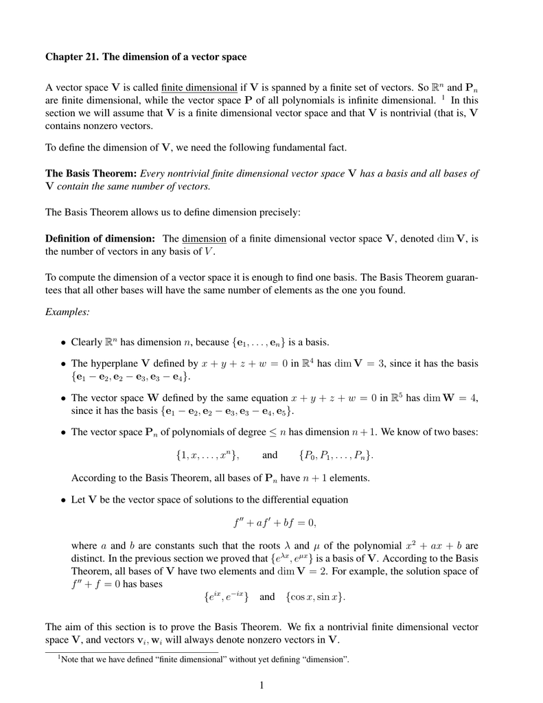 Chapter The Dimension Of A Vector Space A Vector Space V Is 791x1024 Chapter The Dimension Of A Vector Space A Vector Space V Is
