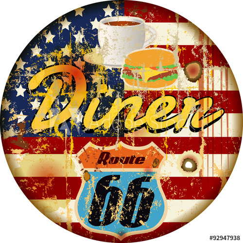 Vintage Route Diner Sign, Retro Style, Vector Illustration 500x500 Vintage Route Diner Sign, Retro Style, Vector Illustration