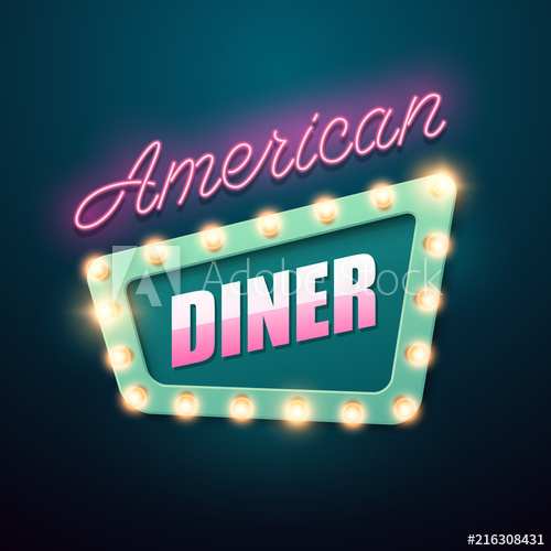 500x500 Retro Light Sign American Diner Banner In Vintage Style Vector