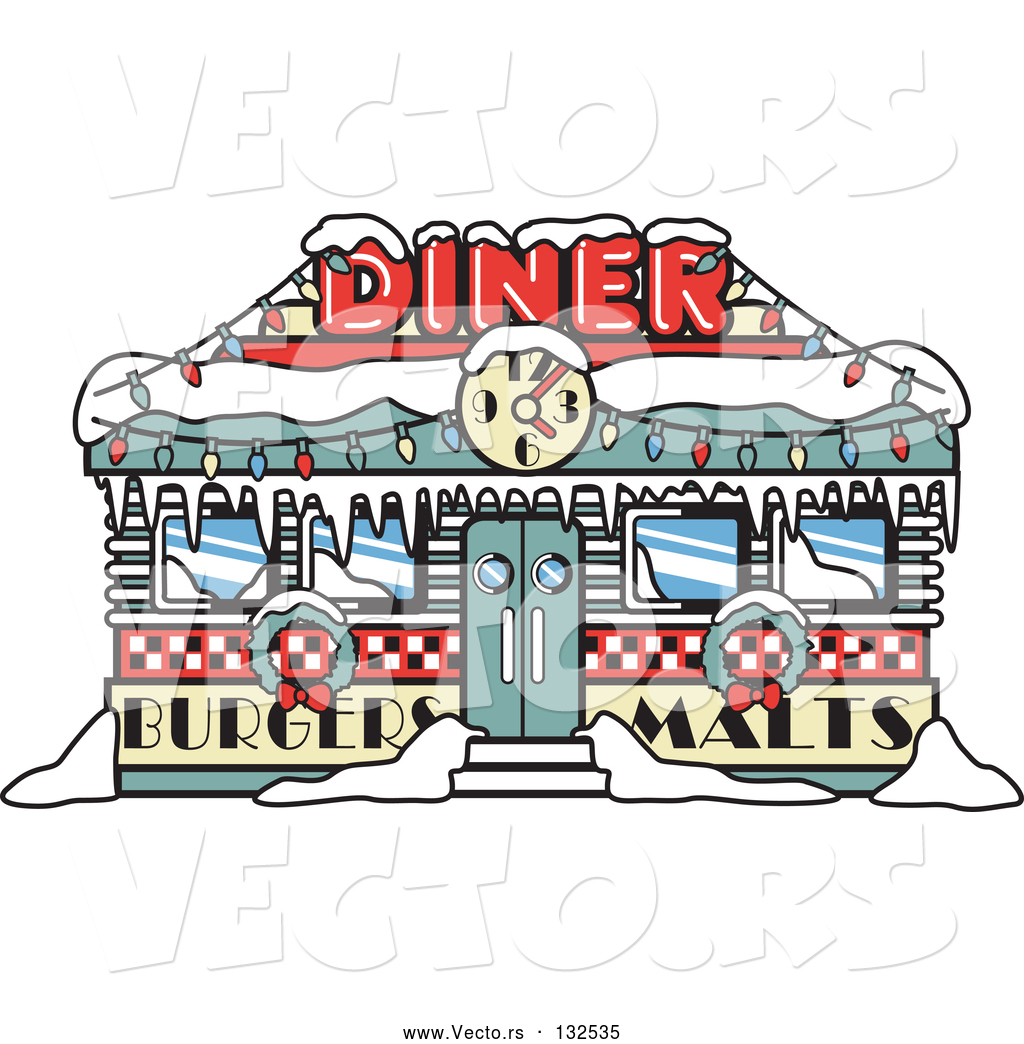 1024x1044 Vector Of A Retro Diner In Snow During Christmas