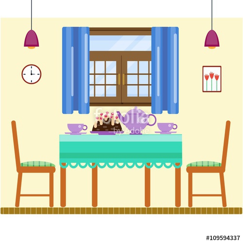 500x500 Dining Room Interior With Utensils And Furniture Dining Table