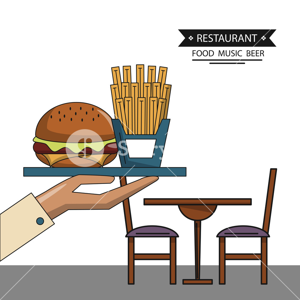 1000x1000 Fast Food Restaurant Items And Dining Table Vector Illustration