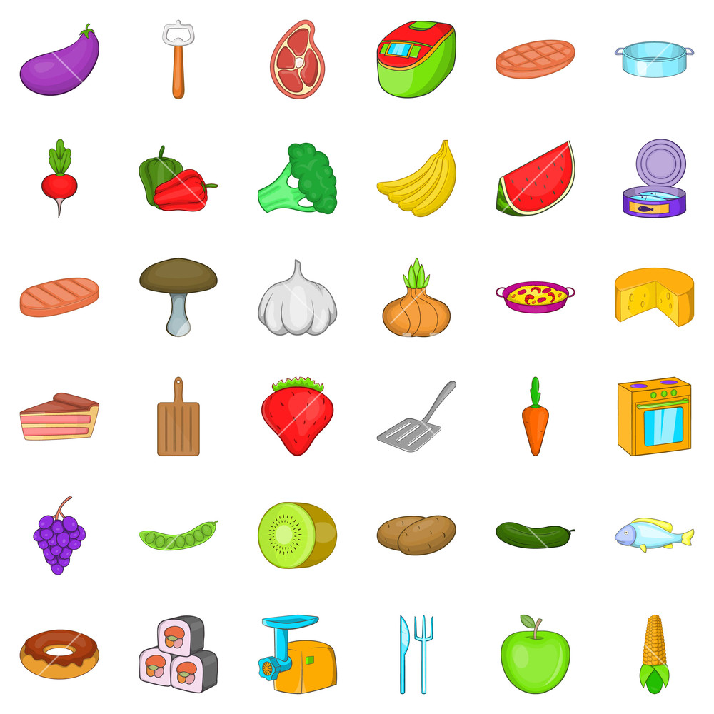 1000x1000 Dinner Icons Set Cartoon Style Of Dinner Vector Icons For Web