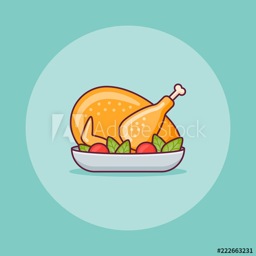 500x500 Roasted Turkey Or Chicken Flat Line Icon Thanksgiving Dinner