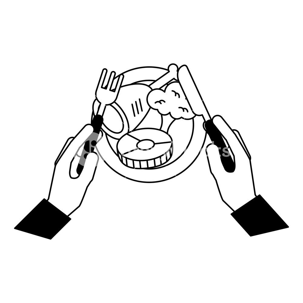 1000x1000 Hands Holding Fork Knife Dinner Vector Illustration Royalty Free