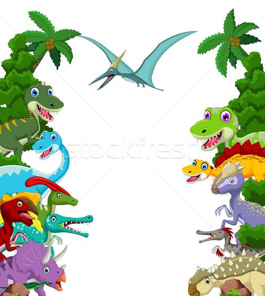 Dinosaur Cartoon With Landscape Background Vector Illustration 536x600 Dinosaur Cartoon With Landscape Background Vector Illustration