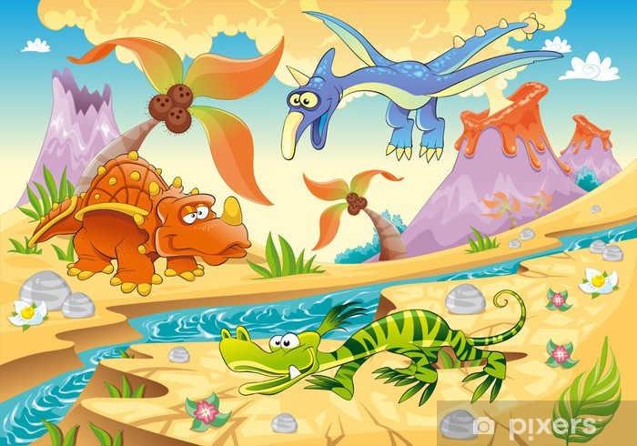 Dinosaurs With Prehistoric Background Vector Illustration Wall 700x490 Dinosaurs With Prehistoric Background Vector Illustration Wall