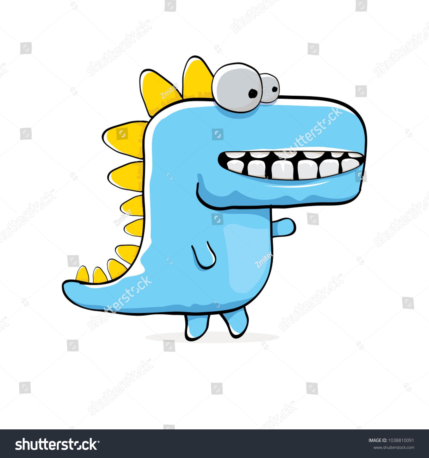 Vector Funny Cartoon Cute Blue Monster Dinosaur Isolated On White 1500x1600 Vector Funny Cartoon Cute Blue Monster Dinosaur Isolated On White
