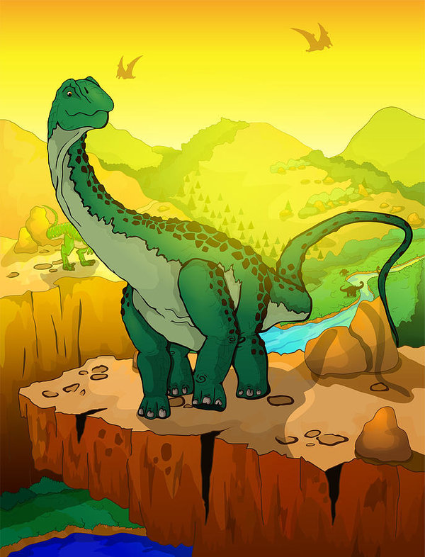 Cute Cartoon Diplodocus With Landscape Background Vector 600x786 Cute Cartoon Diplodocus With Landscape Background Vector