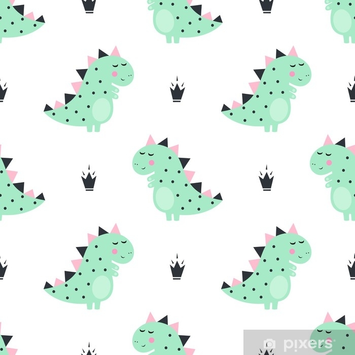 Cute Dinosaur With Crowns Seamless Pattern On White Background 700x700 Cute Dinosaur With Crowns Seamless Pattern On White Background