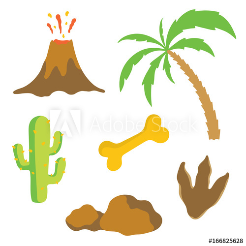 500x500 Dinosaur Footprint, Volcano, Palm Tree, Bone And Cactus