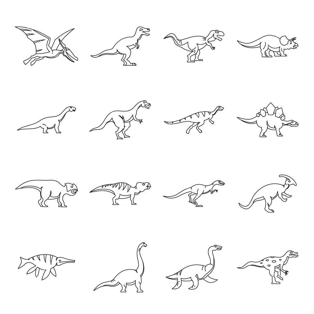 1000x1000 Dinosaur Icons Set Outline Illustration Of Dinosaur Vector