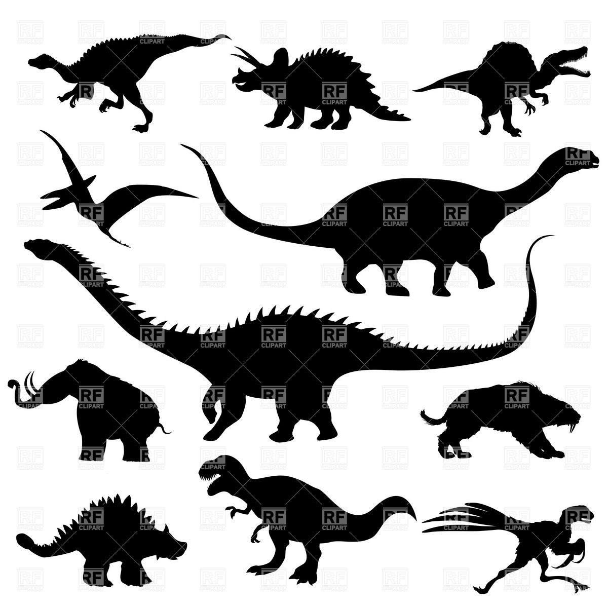 1200x1200 Dinosaur Silhouettes Against White Background Vector Image