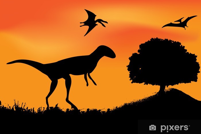 700x467 Vector Dinosaur Silhouette Wall Mural