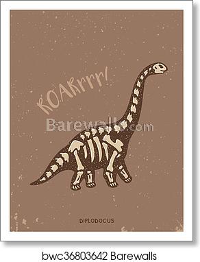 Cartoon Diplodocus Dinosaur Fossil Vector Illustration, Art Print 292x382 Cartoon Diplodocus Dinosaur Fossil Vector Illustration, Art Print