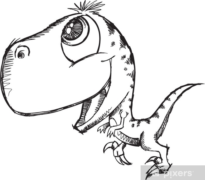 700x614 Sketch Doodle Cute Raptor Dinosaur Vector Wall Mural Pixers