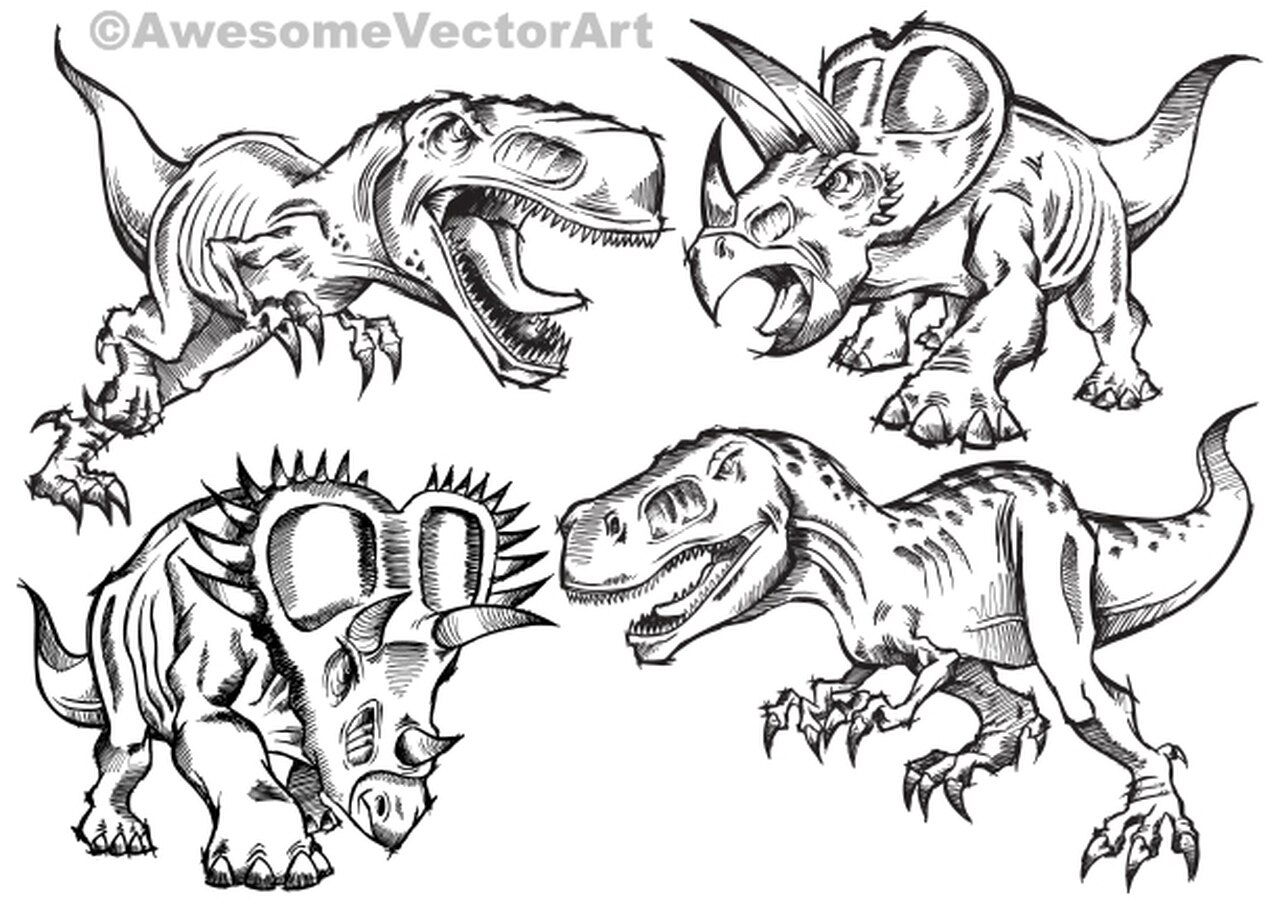 1280x904 Sketch Hand Drawn Dinosaur Vector Illustration Set