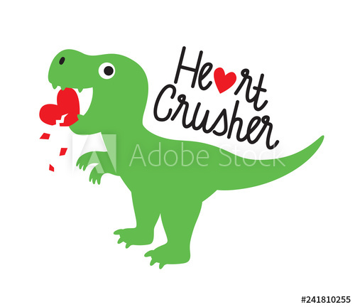 500x432 Cute Green Dinosaur Crushing Heart Valentine Dinosaur Vector