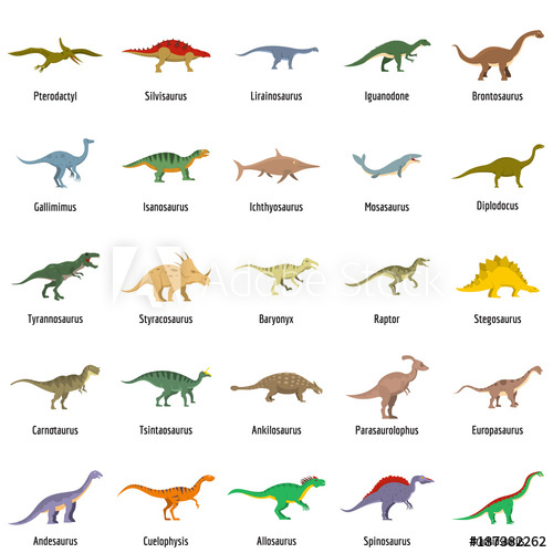 Animal Character Dinosaur Vector Icons Set Flat Illustration 500x500 Animal Character Dinosaur Vector Icons Set Flat Illustration