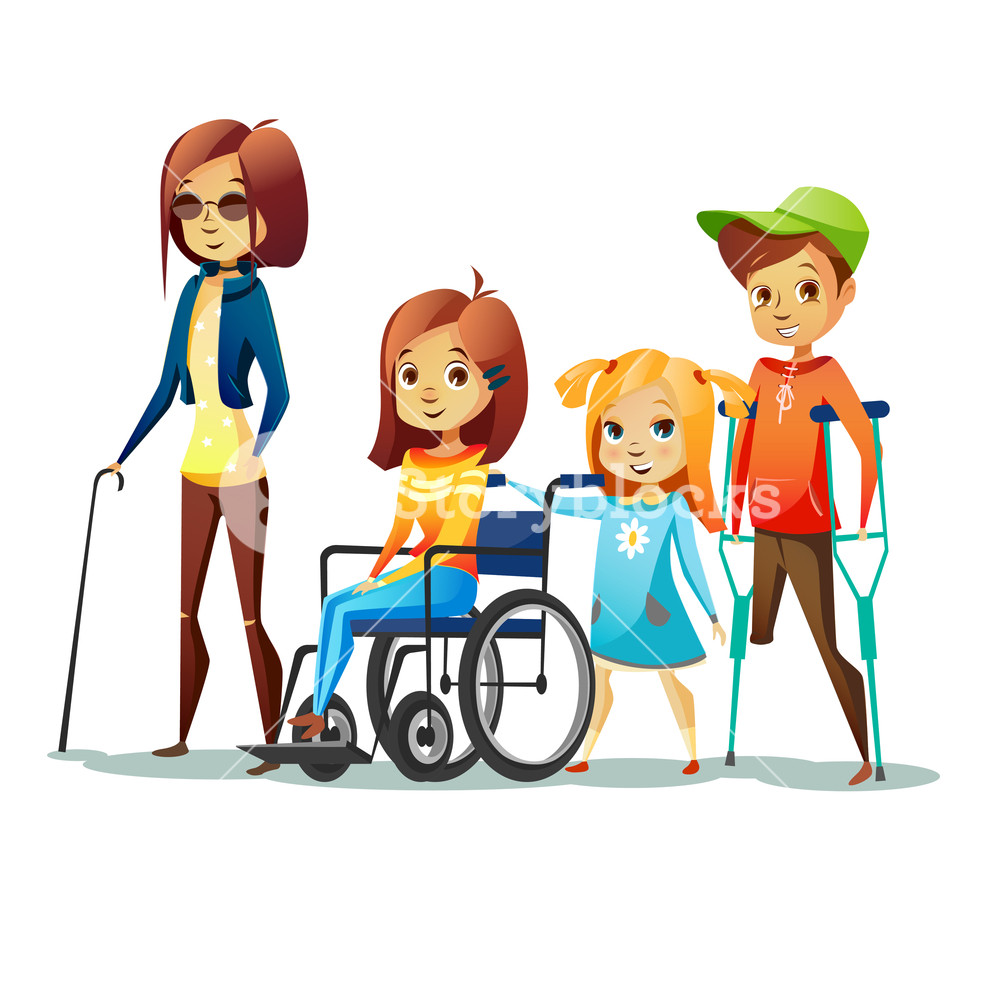 1000x1000 Handicapped Children With Disabilities Vector Illustration
