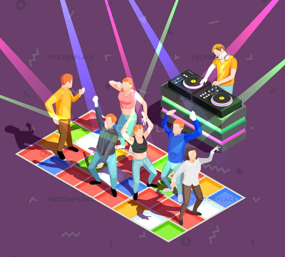 1000x904 Party People Dancing Colorful Floor Disco Vector Illustration