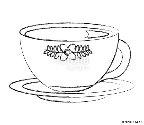 500x434 Flowers Decorative Tea Cup Ceramic On Dish Vector Illustration