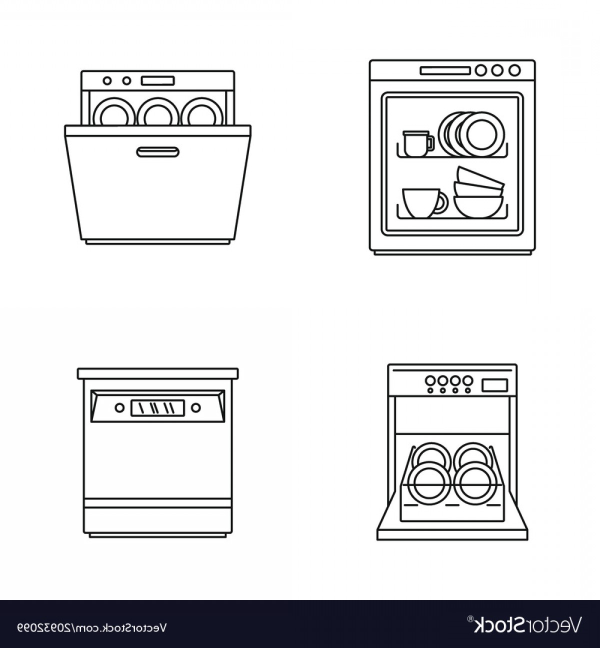 1200x1296 Dishwasher Machine Kitchen Icons Set Outline Style Vector Newwaysys