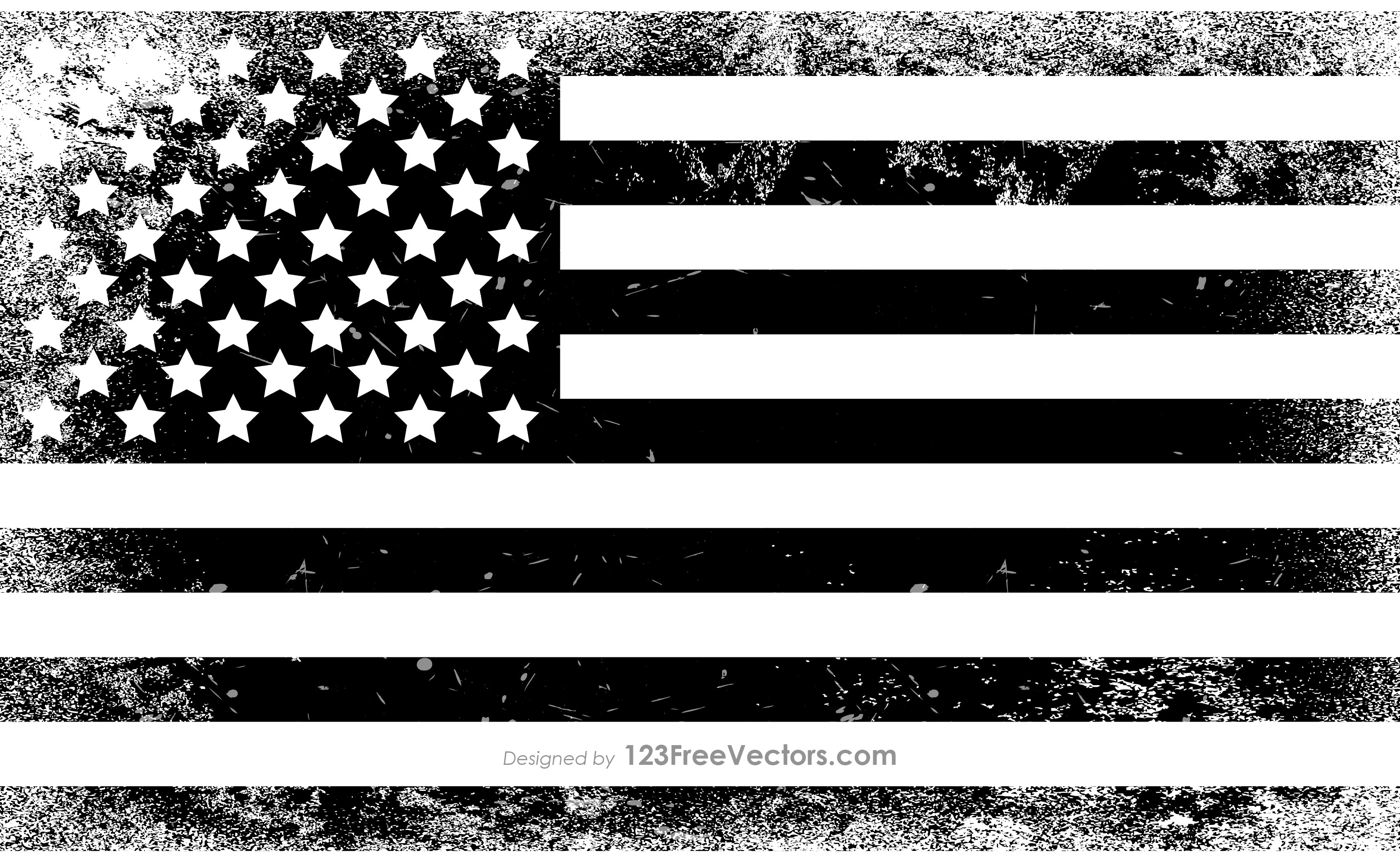 Black And White Distressed American Flag. 