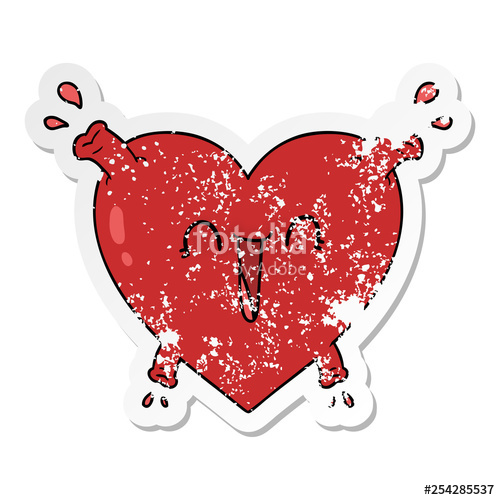 500x500 Distressed Sticker Of A Cartoon Healthy Heart Stock Image