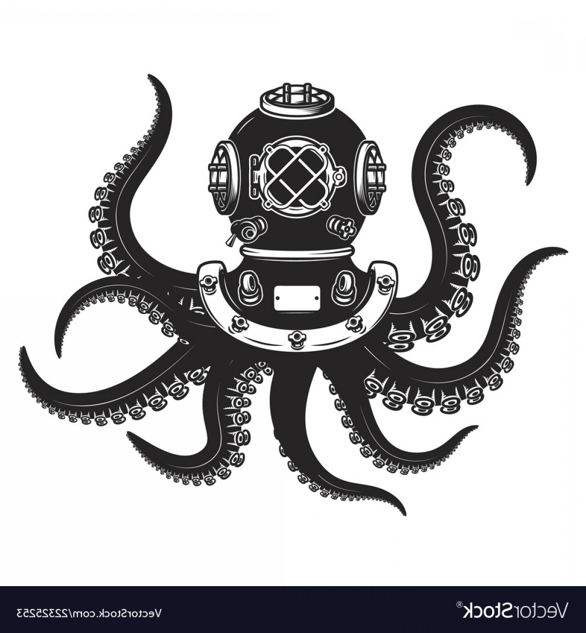 1200x1296 Diver Helmet With Octopus Tentacles Isolated On Vector Newwaysys