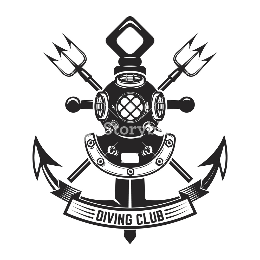 1000x1000 Diving Club Vintage Diver Helmet And Anchor Design Element