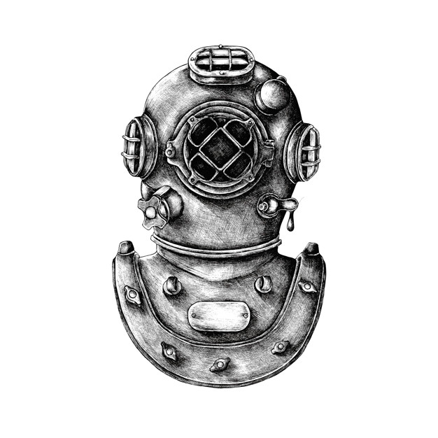 626x626 Hand Drawn Retro Diving Helmet Vector Free Download