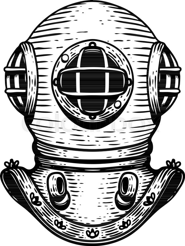 603x800 Hand Drawn Retro Style Diver Helmet Stock Vector Colourbox