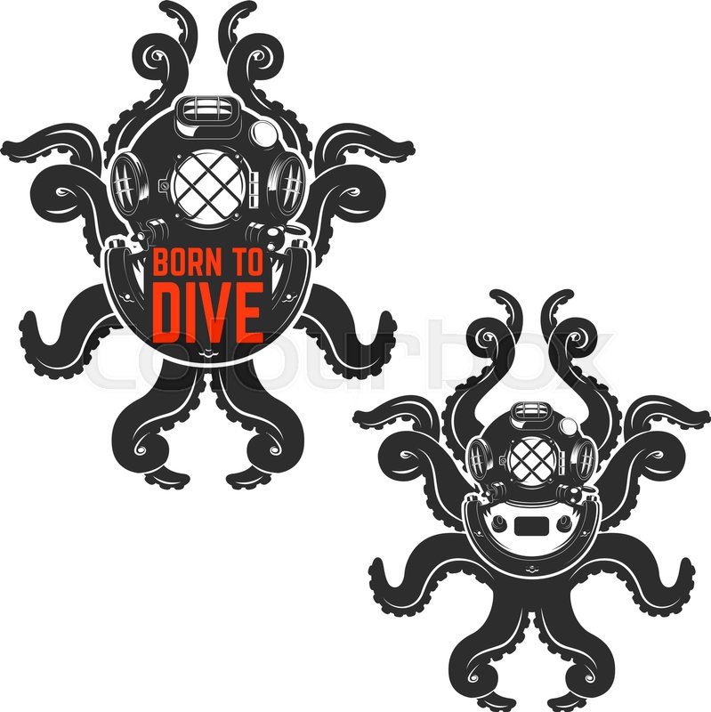 799x800 Born To Dive Old Style Diver Helmet Stock Vector Colourbox