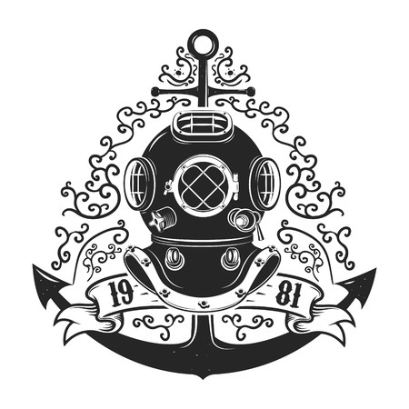 450x450 Vintage Style Diver Helmet With Anchor Isolated On White