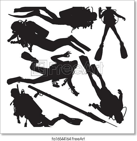 561x581 Free Art Print Of Scuba Diver Vector Silhouettes Scuba Diver