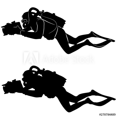 500x500 Isolated Silhouette Of A Scuba Diver, Vector Draw