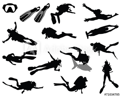 500x400 Black Silhouette Of Diver, Vector