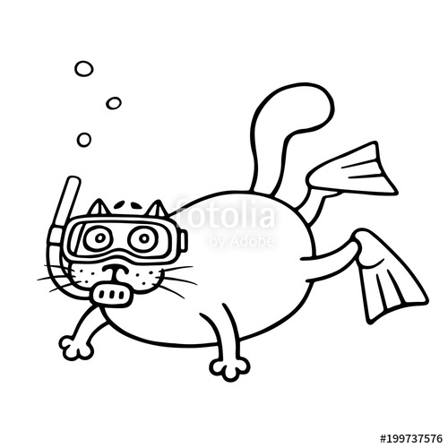 500x500 Cat With Mask Of A Diver Vector Illustration Stock Image
