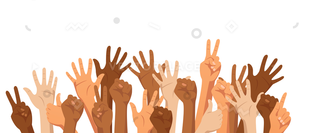 Raised Hands Different Race Skin Color Vector Illustration 1000x430 Raised Hands Different Race Skin Color Vector Illustration