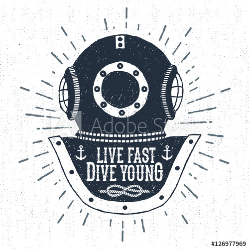 500x500 Hand Drawn Vintage Diving Helmet Vector Illustration With Live