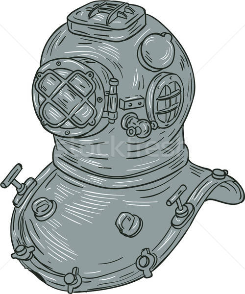500x600 Old School Diving Helmet Drawing Vector Illustration Aloysius