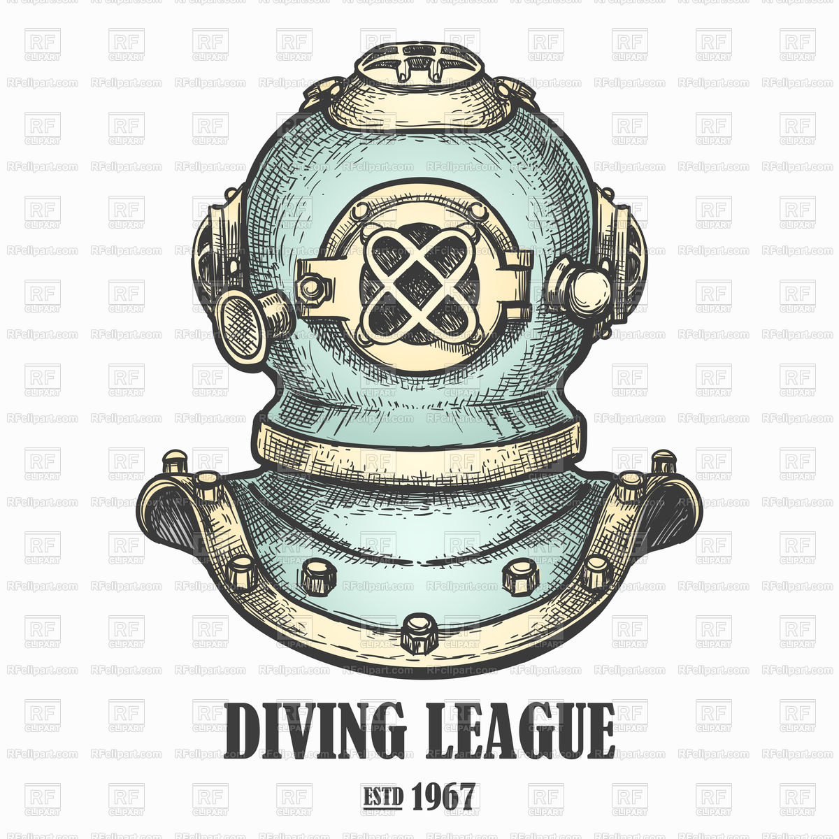 1200x1200 Old Diving Helmet Drawn In Retro Style Vector Image Of Objects