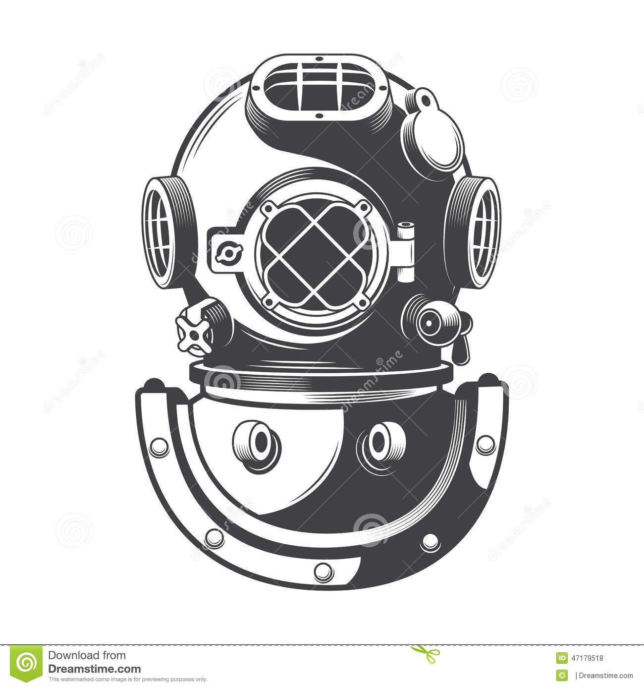 1300x1390 Vintage Nautical Diving Helmet Vector Stock Vector