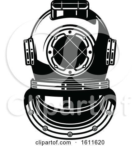 450x470 Clipart Of A Black And White Nautical Diving Helmet