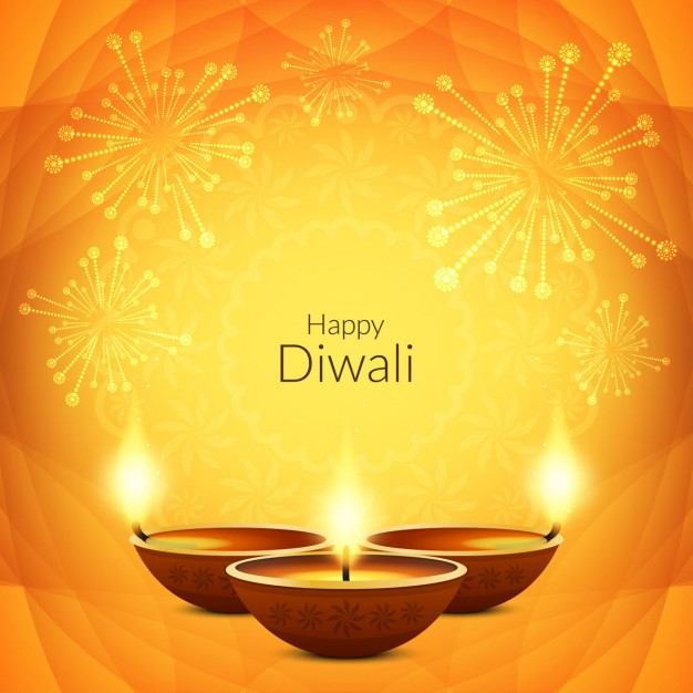 626x626 Beautiful Yellow Background For Diwali Decorated With Fireworks