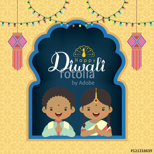Diwali Deepavali Vector Greeting Illustration Cute Indian Kids 500x500 Diwali Deepavali Vector Greeting Illustration Cute Indian Kids