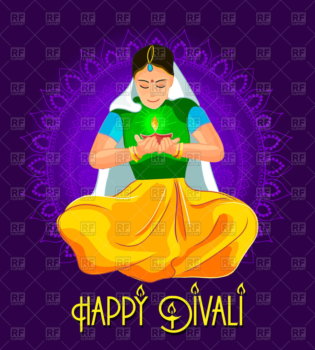 1077x1200 Woman Burning Diya For Indian Festival Diwali Vector Image