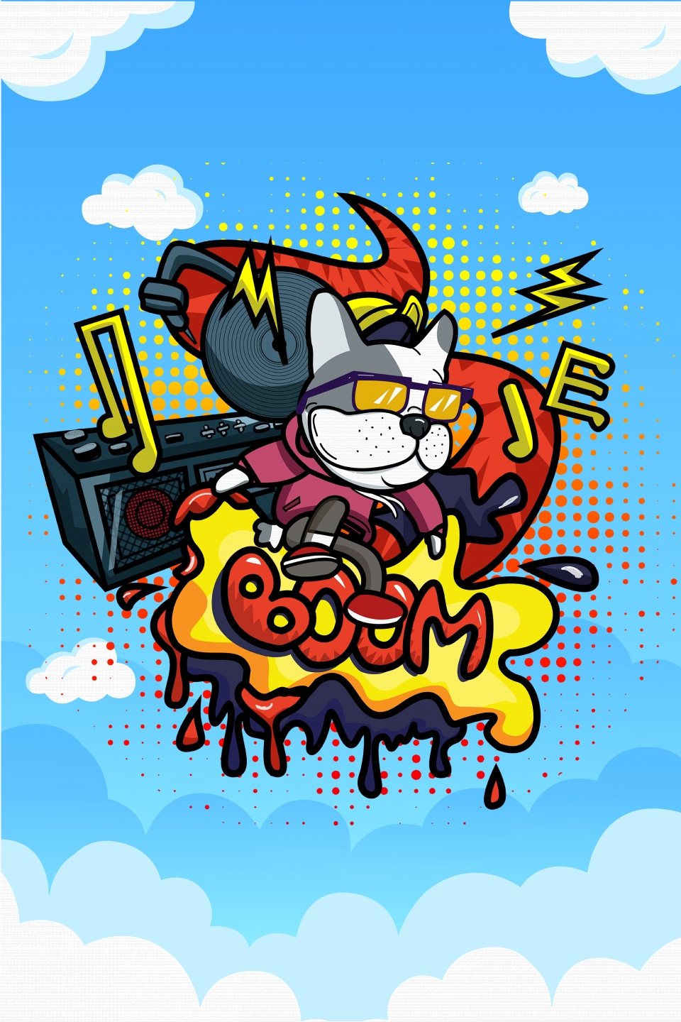 960x1440 Cartoon Puppy Music Dj Background, Vector, Cartoon, Music